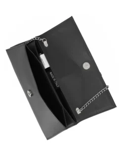 ANNES NICOLE - Pochette nera con due scomparti interni e patta in vernice, MADE IN ITALY