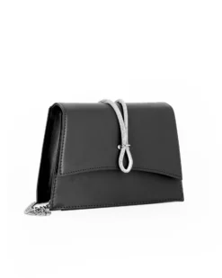 ANNES NICOLE - Pochette nera con cinturino in strass sulla patta, MADE IN ITALY