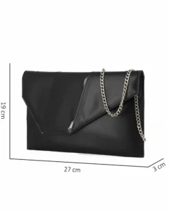 ANNES NICOLE - Pochette nera con inserto in vernice sulla patta, MADE IN ITALY