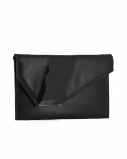 ANNES NICOLE - Pochette nera con inserto in vernice sulla patta, MADE IN ITALY