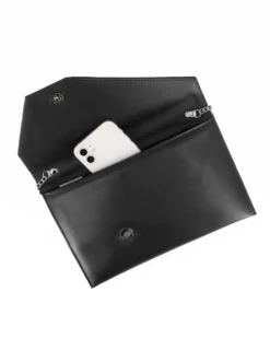 ANNES NICOLE - Pochette nera con inserto in vernice sulla patta, MADE IN ITALY