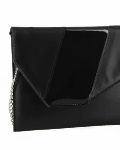 ANNES NICOLE - Pochette nera con inserto in vernice sulla patta, MADE IN ITALY