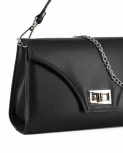 ANNES NICOLE - Pochette nera un manico con patta e chiusura a girello, MADE IN ITALY