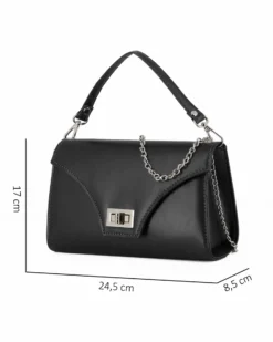 ANNES NICOLE - Pochette nera un manico con patta e chiusura a girello, MADE IN ITALY