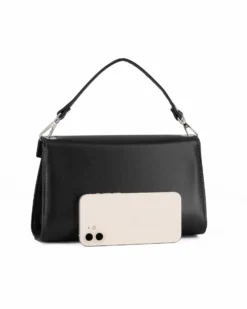 ANNES NICOLE - Pochette nera un manico con patta e chiusura a girello, MADE IN ITALY