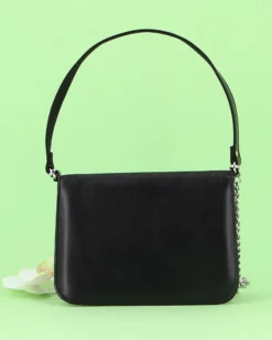 ANNES NICOLE - Pochette nera un manico con patta glitterata, chiusura a girello e catenina removibile, MADE IN ITALY