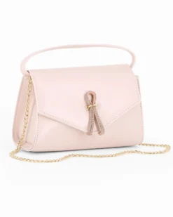 ANNES NICOLE - Pochette nude con cinturino in strass sulla patta e tracolla a catenina