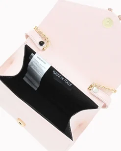 ANNES NICOLE - Pochette nude con cinturino in strass sulla patta e tracolla a catenina