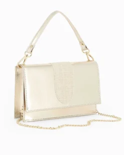 ANNES NICOLE - Pochette oro con patta e tracolla a catenina