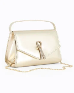 ANNES NICOLE - Pochette platino con cinturino in strass sulla patta e tracolla a catenina