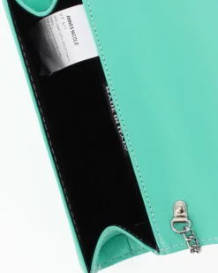 ANNES NICOLE - Pochette verde acqua con patta in vernice e fiocco removibile, MADE IN ITALY