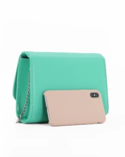 ANNES NICOLE - Pochette verde acqua con patta in vernice e fiocco removibile, MADE IN ITALY