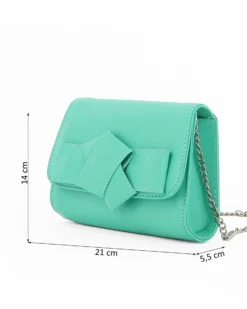 ANNES NICOLE - Pochette verde acqua con patta in vernice e fiocco removibile, MADE IN ITALY