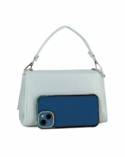 ANNES NICOLE - Pochette verde acqua un manico con patta in vernice e chiusura a girello, MADE IN ITALY