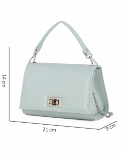 ANNES NICOLE - Pochette verde acqua un manico con patta in vernice e chiusura a girello, MADE IN ITALY