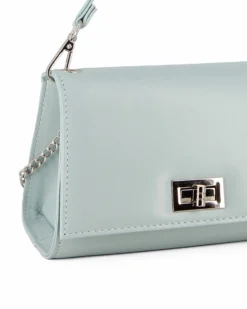 ANNES NICOLE - Pochette verde acqua un manico con patta in vernice e chiusura a girello, MADE IN ITALY