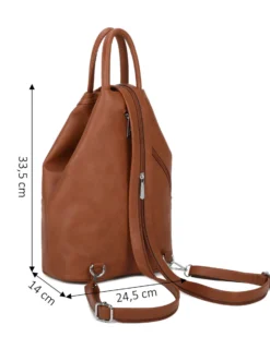 ANNES NICOLE - Zaino cuoio due manici con doppia tasca frontale e spalline regolabili con zip