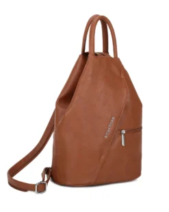 ANNES NICOLE - Zaino cuoio due manici con doppia tasca frontale e spalline regolabili con zip