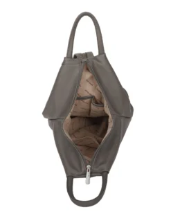 ANNES NICOLE - Zaino grigio due manici con doppia tasca frontale e spalline regolabili con zip