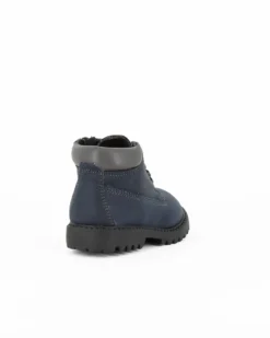 AVERIS - Scarponcino primi passi blu con lacci, zip laterale e sottopiede in VERA PELLE
