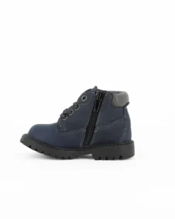 AVERIS - Scarponcino primi passi blu con lacci, zip laterale e sottopiede in VERA PELLE