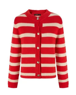 BACHATA - Cardigan manica lunga rossa a righe beige da donna