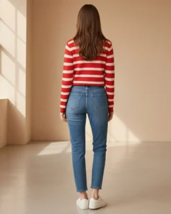 BACHATA - Cardigan manica lunga rossa a righe beige da donna
