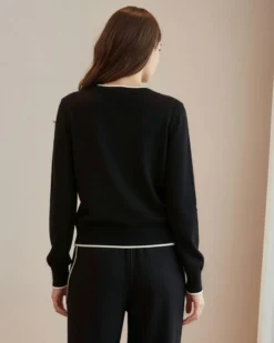 BACHATA - Cardigan manica lunga nero e bianco con bottoni da donna
