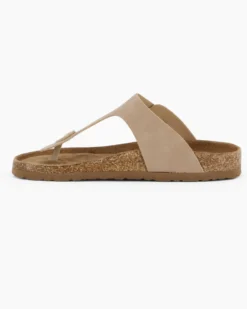 BACHATA - Ciabatta infradito beige effetto nabuk con fibbia e sottopiede in VERA PELLE