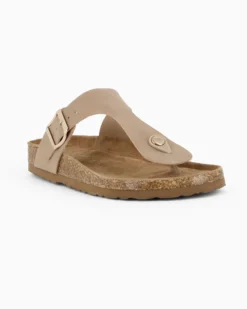BACHATA - Ciabatta infradito beige effetto nabuk con fibbia e sottopiede in VERA PELLE