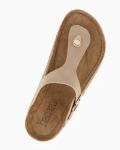 BACHATA - Ciabatta infradito beige effetto nabuk con fibbia e sottopiede in VERA PELLE
