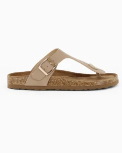 BACHATA - Ciabatta infradito beige effetto nabuk con fibbia e sottopiede in VERA PELLE