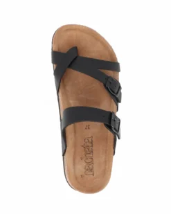 BACHATA - Ciabatta infradito nera effetto matte con doppia fibbia e sottopiede in VERA PELLE