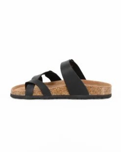 BACHATA - Ciabatta infradito nera effetto matte con doppia fibbia e sottopiede in VERA PELLE