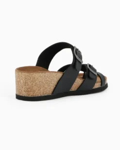 BACHATA - Ciabatta infradito nera effetto matte con doppia fibbia e sottopiede in VERA PELLE, zeppa 5CM