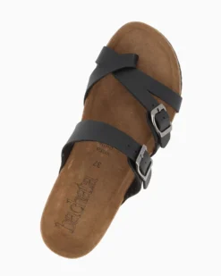 BACHATA - Ciabatta infradito nera effetto matte con doppia fibbia e sottopiede in VERA PELLE, zeppa 5CM