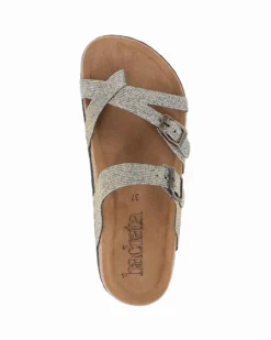 BACHATA - Ciabatta infradito taupe glitterata con doppia fibbia e sottopiede in VERA PELLE, zeppa 5CM