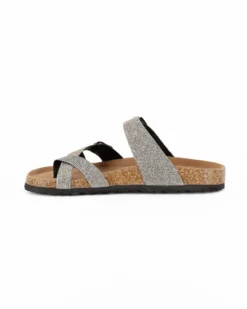 BACHATA - Ciabatta infradito taupe glitterata con doppia fibbia e sottopiede in VERA PELLE, zeppa 5CM