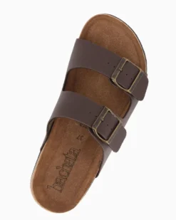 BACHATA - Ciabatta marrone effetto matte con doppia fibbia e sottopiede in VERA PELLE