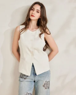 BACHATA - Gilet biancio con bottoni