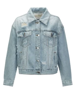 BACHATA - GIUBBINO JEANS DONNA CON STRAPPI E STRASS