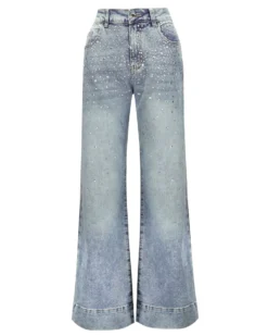 BACHATA - Jeans wide leg azzurro chiaro con strass