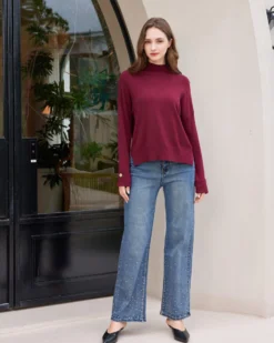 BACHATA - Maglia manica lunga a lupetto bordeaux da donna