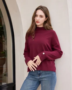 BACHATA - Maglia manica lunga a lupetto bordeaux da donna