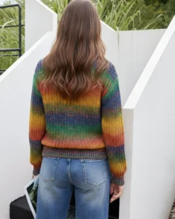 BACHATA - Maglia manica lunga arcobaleno lavorato a maglia da donna