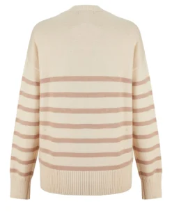 BACHATA - Maglia manica lunga avorio a righe beige e cuore