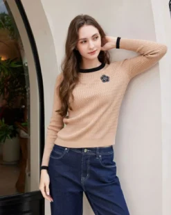 BACHATA - Maglia manica lunga beige e nera da donna