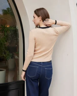 BACHATA - Maglia manica lunga beige e nera da donna
