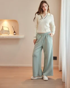 BACHATA - Maglia manica lunga bianca con scollo a V e colletto da donna