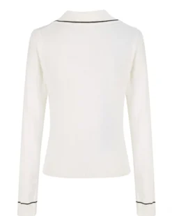 BACHATA - Maglia manica lunga bianca con scollo a V e colletto da donna